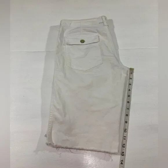 Y2K American Eagle Bermuda Shorts Womens 8 White Canvas Cut Off Button Fly - Picture 9 of 9